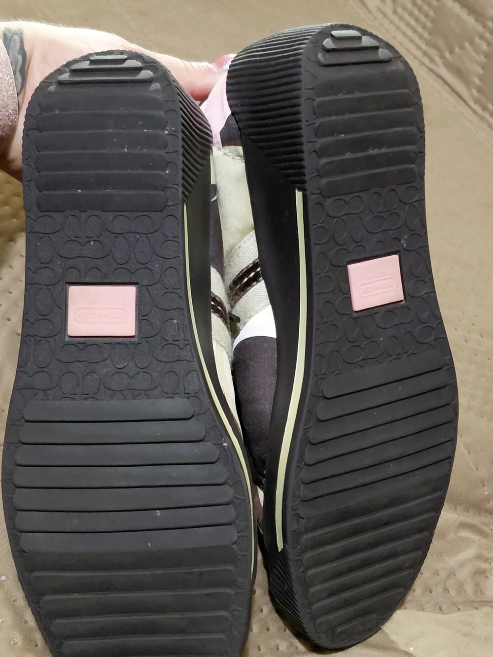Women’s Coach Lace-Up Sneakers in Pink, Brown & Black. Sz 8